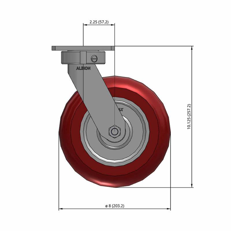 8"x2" Kingpinless Swivel Caster with MAX-Efficiency Maroon Wheel