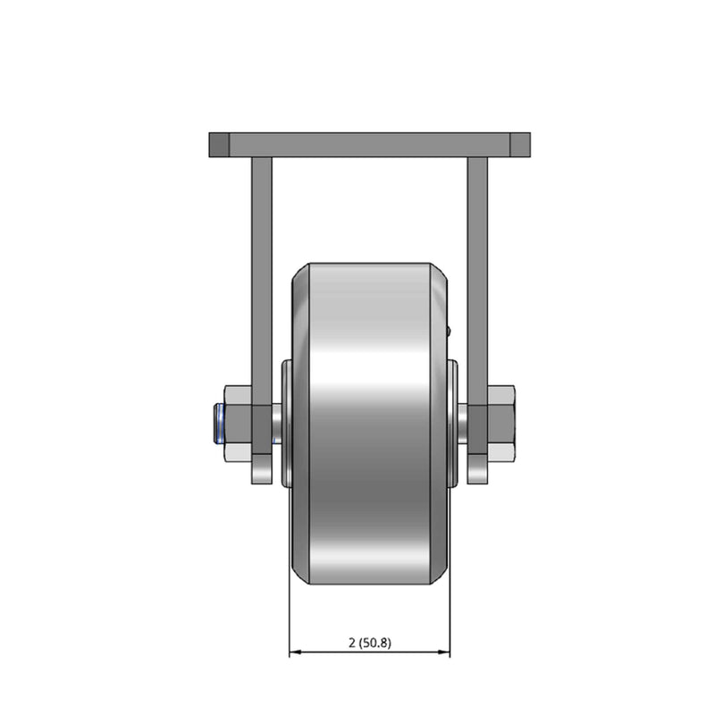 Top dimensioned CAD view of an Albion Casters 4" x 2" wide wheel Rigid caster with 4" x 4-1/2" top plate, without a brake, CA - Cast Iron wheel and 1000 lb. capacity part