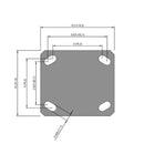 Side dimensioned CAD view of an Albion Casters 4" x 2" wide wheel Rigid caster with 4" x 4-1/2" top plate, without a brake, CA - Cast Iron wheel and 1000 lb. capacity part