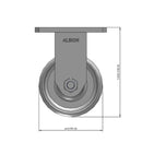 Front dimensioned CAD view of an Albion Casters 4" x 2" wide wheel Rigid caster with 4" x 4-1/2" top plate, without a brake, CA - Cast Iron wheel and 1000 lb. capacity part