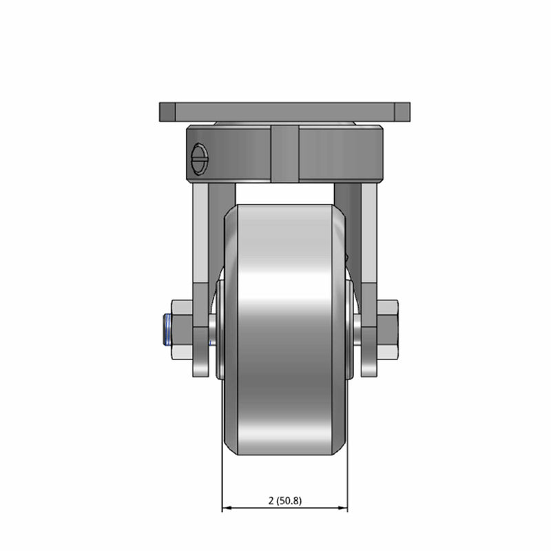 Top dimensioned CAD view of an Albion Casters 4" x 2" wide wheel Swivel caster with 4" x 4-1/2" top plate, without a brake, CA - Cast Iron wheel and 1000 lb. capacity part