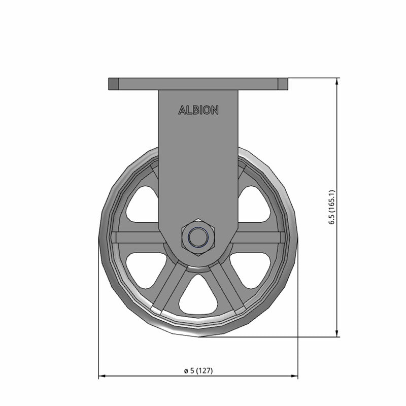 5"x2" Kingpinless Rigid Caster with Heavy-Duty Cast Iron Wheel
