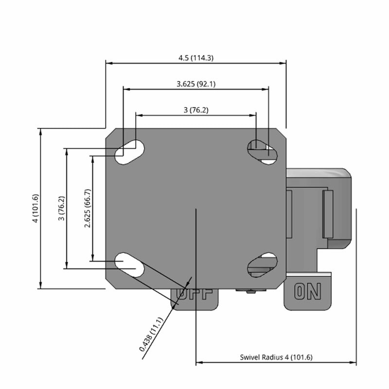 5"x2" Kingpinless Side Locking Caster with Heavy-Duty Cast Iron Wheel