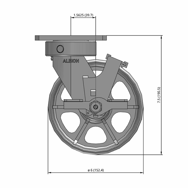 6"x2" Kingpinless Side Locking Caster with Heavy-Duty Cast Iron Wheel