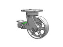 Kingpinless 6"x2" Cast Iron Wheel Caster with Poly-Cam Brake and 4"x4.5" Plate
