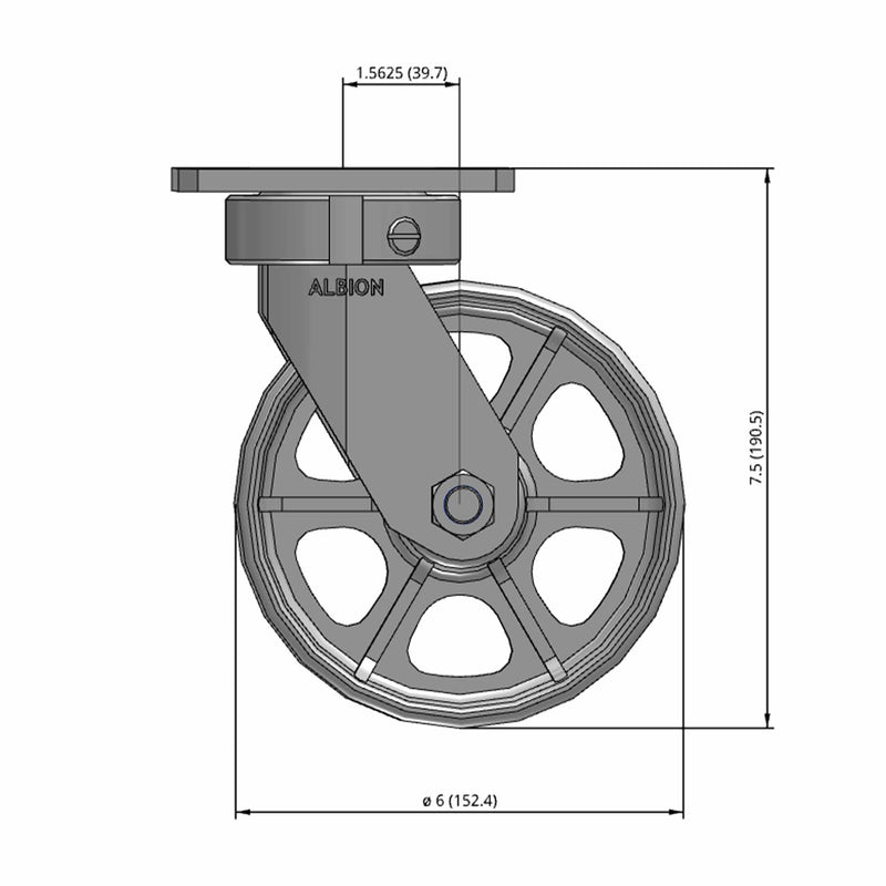 6"x2" Kingpinless Swivel Caster with Heavy-Duty Cast Iron Wheel