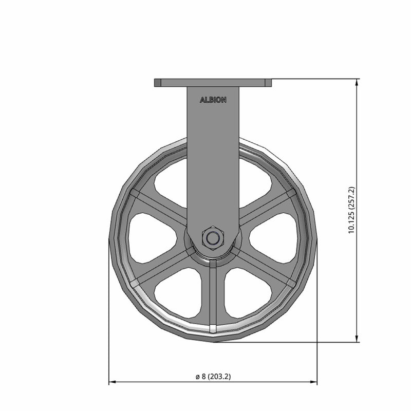 8"x2" Kingpinless Rigid Caster with Heavy-Duty Cast Iron Wheel