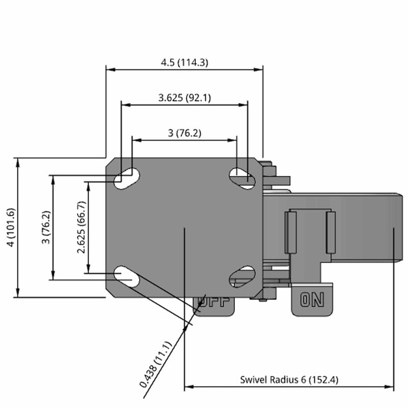 8"x2" Kingpinless Side Locking Caster with Heavy-Duty Cast Iron Wheel