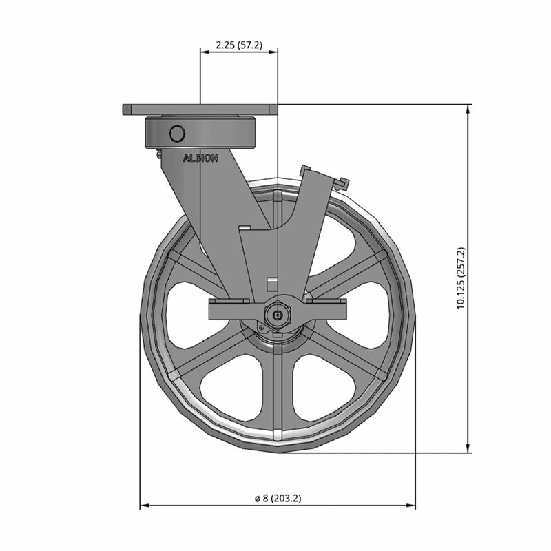 8"x2" Kingpinless Side Locking Caster with Heavy-Duty Cast Iron Wheel
