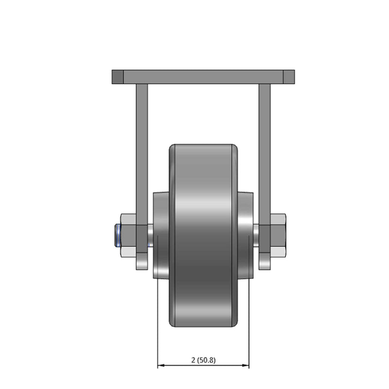 Top dimensioned CAD view of an Albion Casters 4" x 1.5" wide wheel Rigid caster with 4" x 4-1/2" top plate, without a brake, FS - Drop-Forged Steel wheel and 1400 lb. capacity part