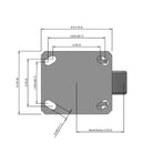 Side dimensioned CAD view of an Albion Casters 4" x 1.5" wide wheel Swivel caster with 4" x 4-1/2" top plate, without a brake, FS - Drop-Forged Steel wheel and 1400 lb. capacity part