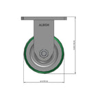 Front dimensioned CAD view of an Albion Casters 4" x 2" wide wheel Rigid caster with 4" x 4-1/2" top plate, without a brake, PD - Polyurethane (Aluminum Core) wheel and 700 lb. capacity part