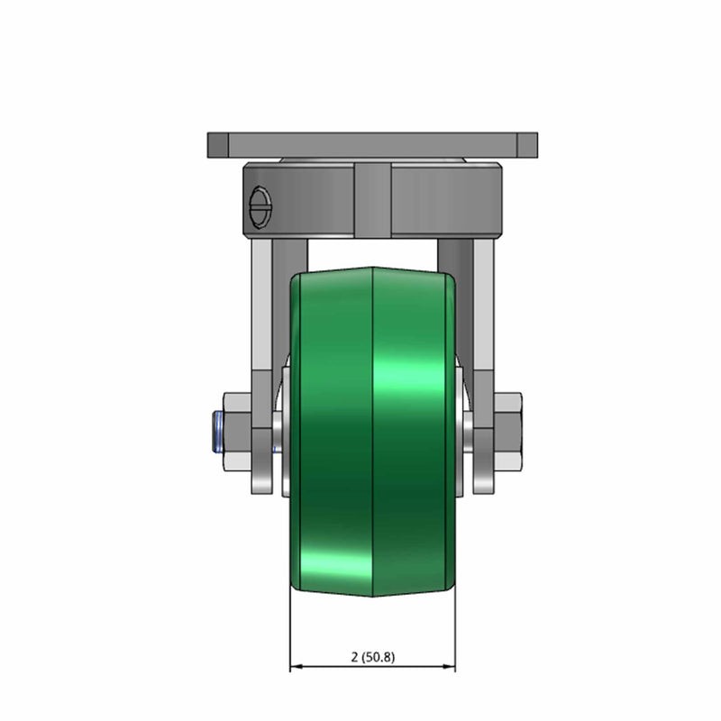 Top dimensioned CAD view of an Albion Casters 4" x 2" wide wheel Swivel caster with 4" x 4-1/2" top plate, without a brake, PD - Polyurethane (Aluminum Core) wheel and 700 lb. capacity part