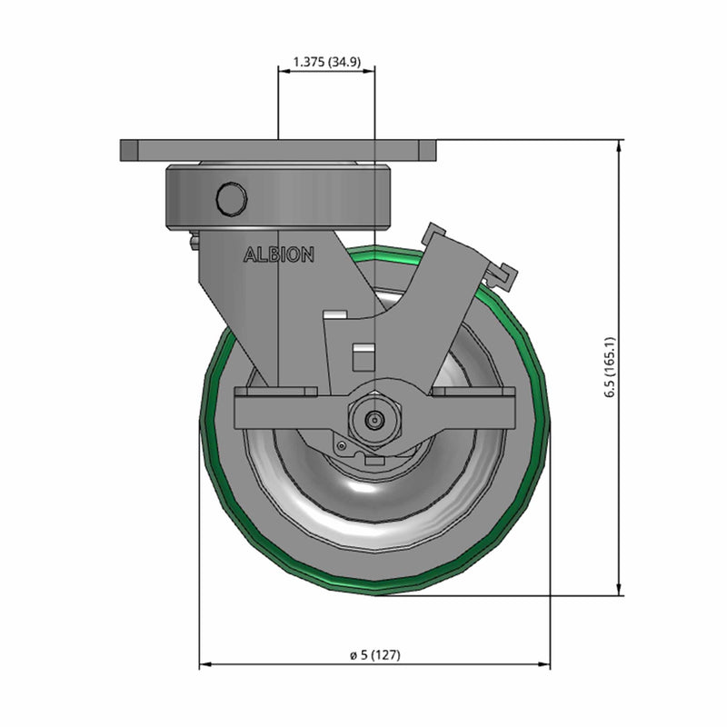 5"x2" Kingpinless Locking Caster with Polyurethane-on-Aluminum Wheel