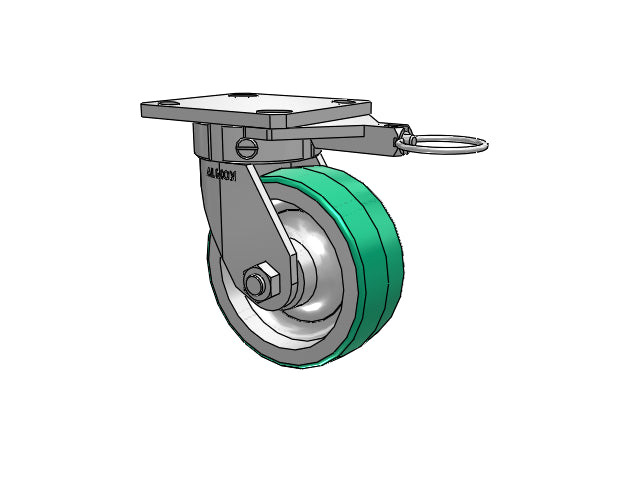Kingpinless 5"x2" Polyurethane-on-Aluminum Caster with 4"x4.5" Plate & Swivel Lock