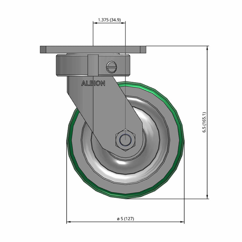 5"x2" Kingpinless Swivel Caster with Polyurethane-on-Aluminum Wheel