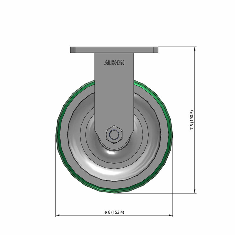 6"x2" Kingpinless Rigid Caster with Polyurethane-on-Aluminum Wheel