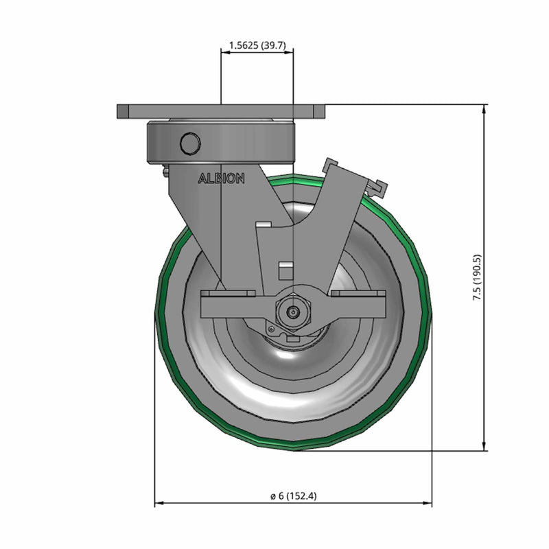 6"x2" Kingpinless Locking Caster with Polyurethane-on-Aluminum Wheel
