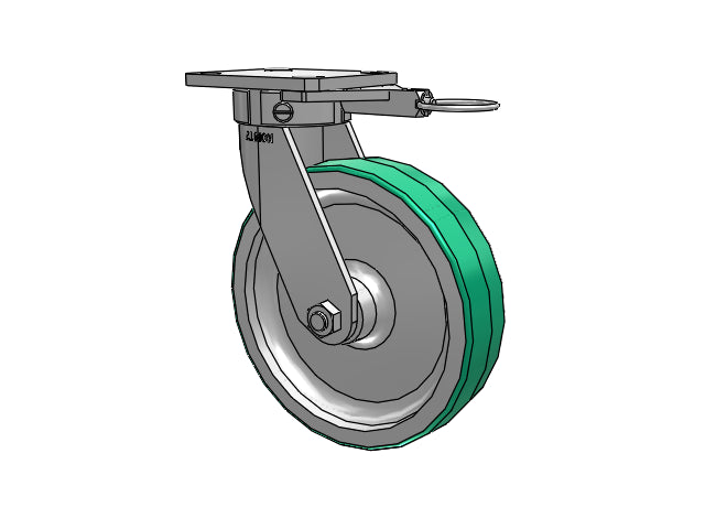 Kingpinless 8"x2" Polyurethane-on-Aluminum Caster with 4"x4.5" Plate & Swivel Lock