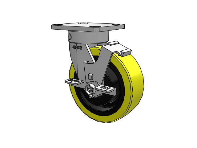 Kingpinless 6"x2" HD Polyurethane-on-Iron Wheel Side-Lock Caster with 4"x4.5" Plate