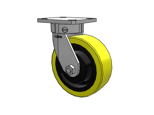 Kingpinless 6"x2" HD Poly-on-Iron Caster with 4"x4.5" Plate