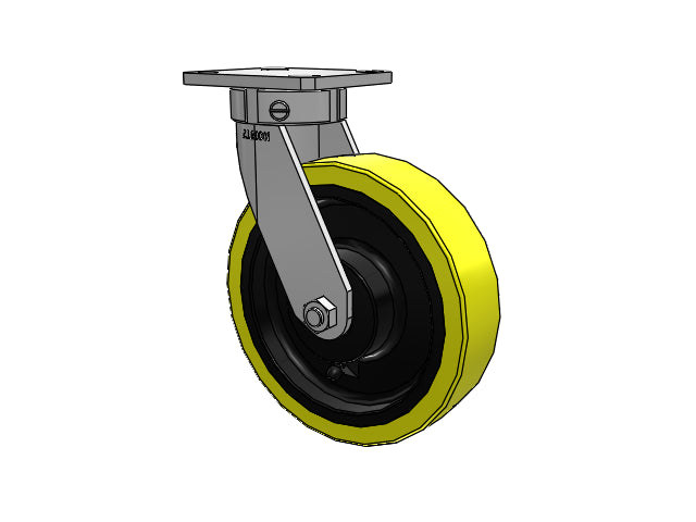 Kingpinless 8"x2" HD Poly-on-Iron Caster with 4"x4.5" Plate