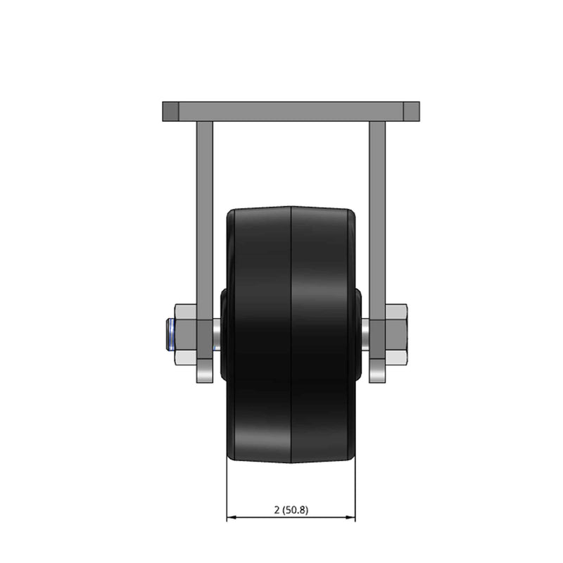 Top dimensioned CAD view of an Albion Casters 4" x 2" wide wheel Rigid caster with 4" x 4-1/2" top plate, without a brake, TM - Phenolic wheel and 800 lb. capacity part