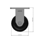 Front dimensioned CAD view of an Albion Casters 4" x 2" wide wheel Rigid caster with 4" x 4-1/2" top plate, without a brake, TM - Phenolic wheel and 800 lb. capacity part