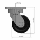 Front dimensioned CAD view of an Albion Casters 4" x 2" wide wheel Swivel caster with 4" x 4-1/2" top plate, without a brake, TM - Phenolic wheel and 800 lb. capacity part