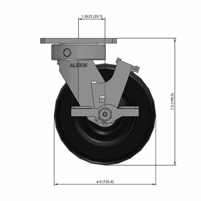 6"x2" Kingpinless Locking Caster with USA-Made Phenolic Wheel