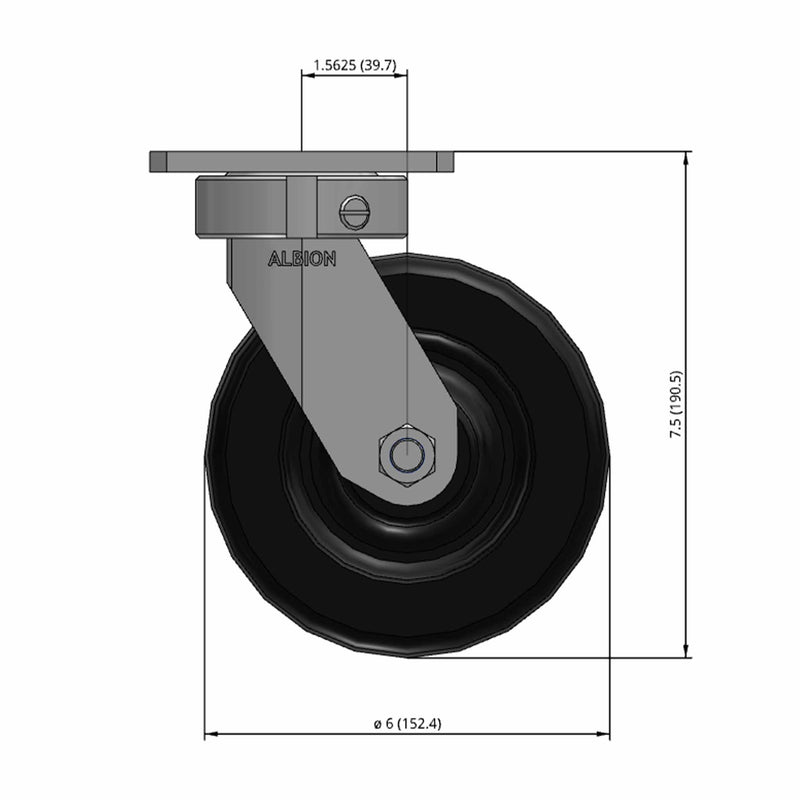 6"x2" Kingpinless Swivel Caster with USA-Made Phenolic Wheel