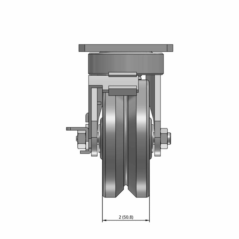 5"x2" Kingpinless Locking Caster with V-Groove Cast Iron Wheel