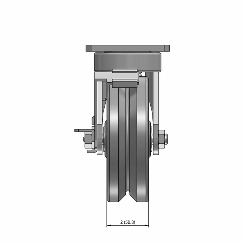 6"x2" Kingpinless Locking Caster with V-Groove Cast Iron Wheel