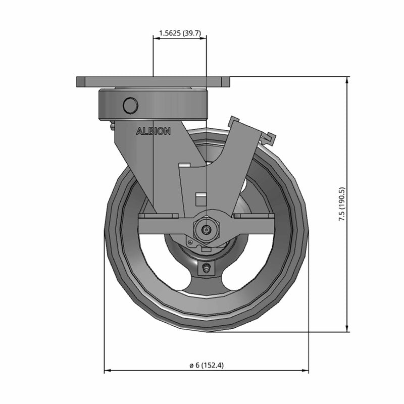 6"x2" Kingpinless Locking Caster with V-Groove Cast Iron Wheel
