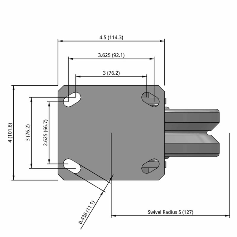 6"x2" Kingpinless Swivel Caster with V-Groove Cast Iron Wheel