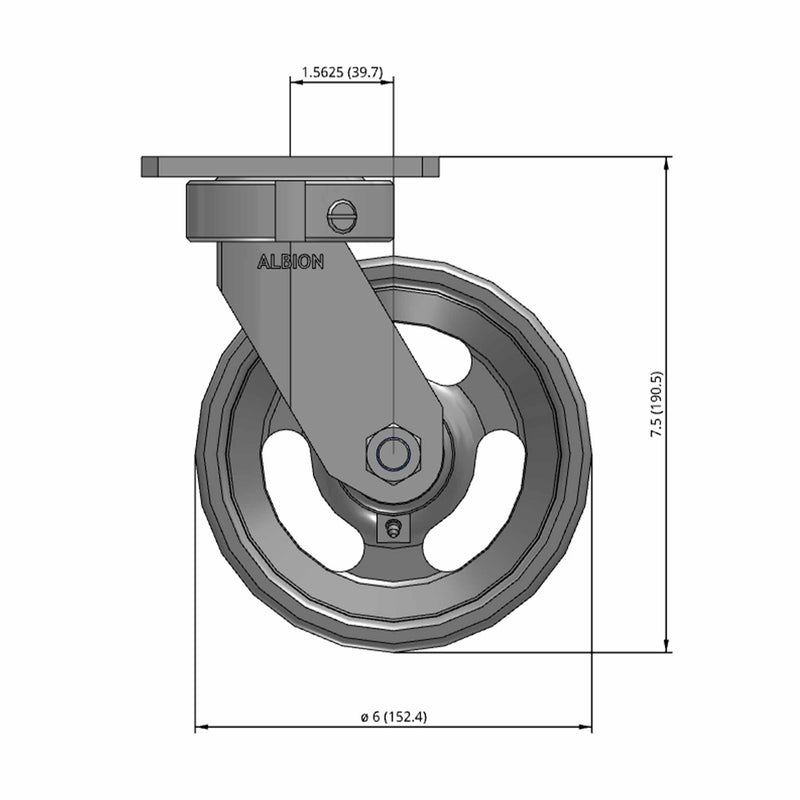 6"x2" Kingpinless Swivel Caster with V-Groove Cast Iron Wheel
