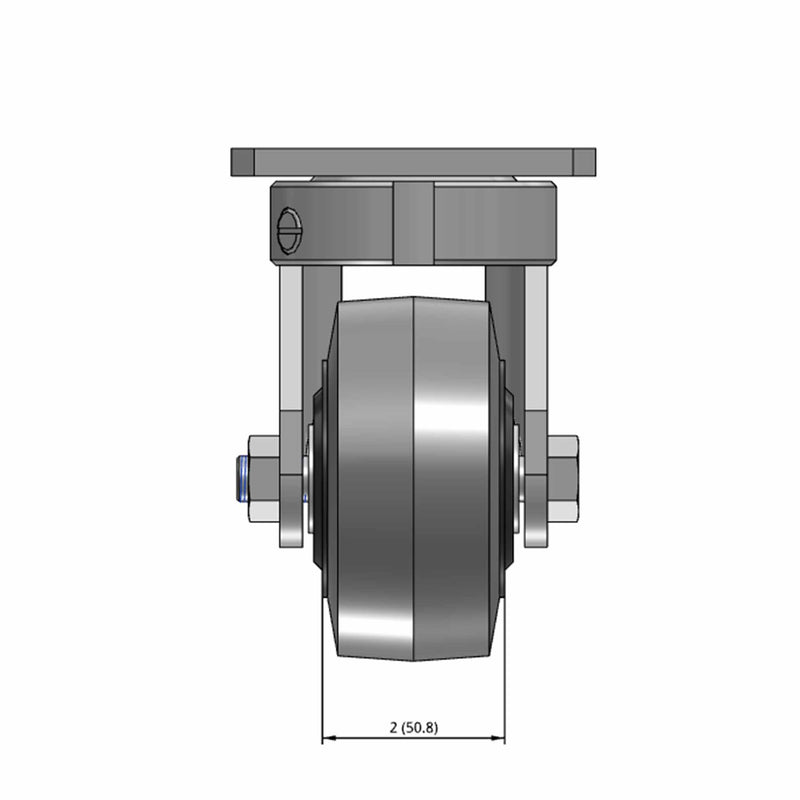 Top dimensioned CAD view of an Albion Casters 4" x 2" wide wheel Swivel caster with 4" x 4-1/2" top plate, without a brake, XS - X-tra Soft Rubber (Flat) wheel and 400 lb. capacity part