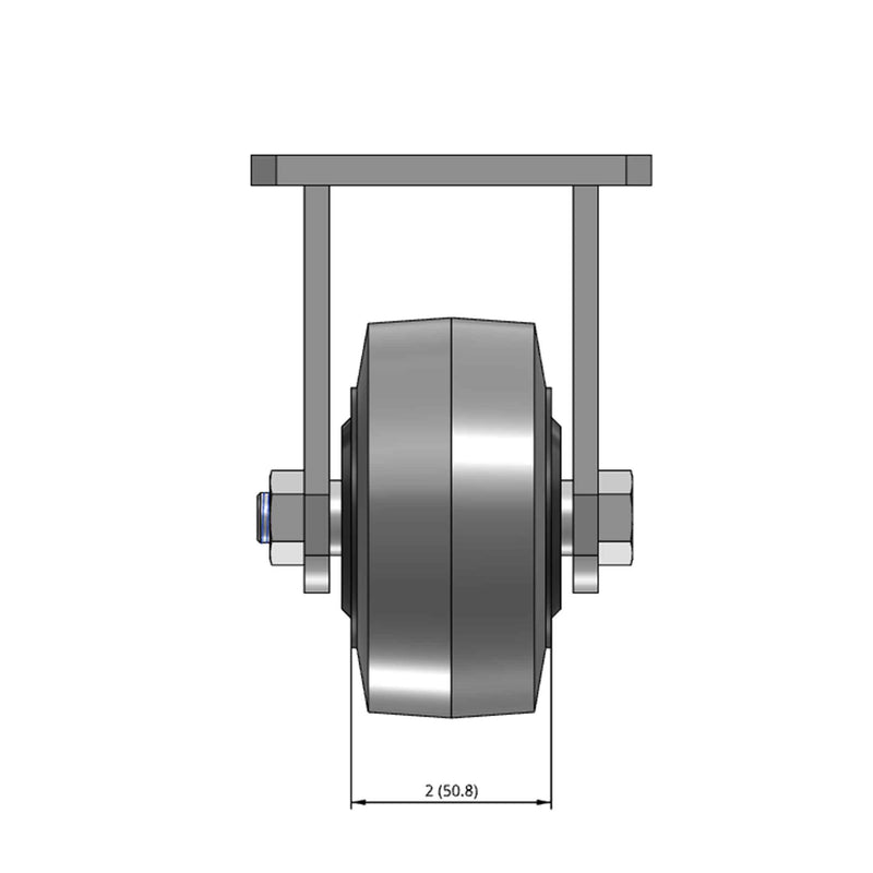 Top dimensioned CAD view of an Albion Casters 4" x 2" wide wheel Rigid caster with 4" x 4-1/2" top plate, without a brake, XS - X-tra Soft Rubber (Flat) wheel and 400 lb. capacity part