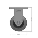 Front dimensioned CAD view of an Albion Casters 4" x 2" wide wheel Rigid caster with 4" x 4-1/2" top plate, without a brake, XS - X-tra Soft Rubber (Flat) wheel and 400 lb. capacity part