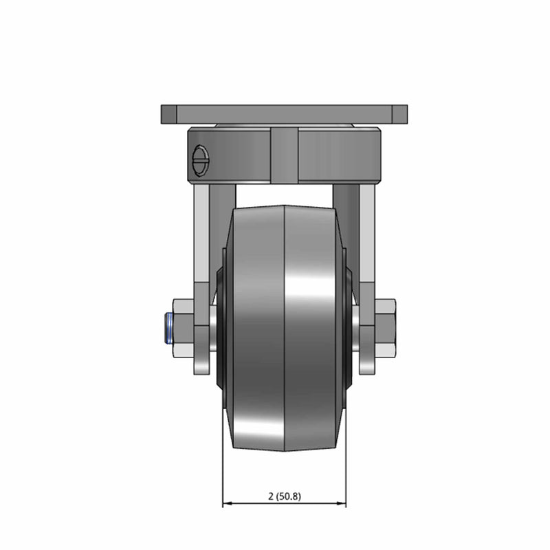 Top dimensioned CAD view of an Albion Casters 4" x 2" wide wheel Swivel caster with 4" x 4-1/2" top plate, without a brake, XS - X-tra Soft Rubber (Flat) wheel and 400 lb. capacity part