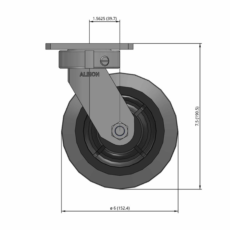 6"x2" Maintenance-Free Rigid Caster with MAX-Efficiency Maroon Wheel