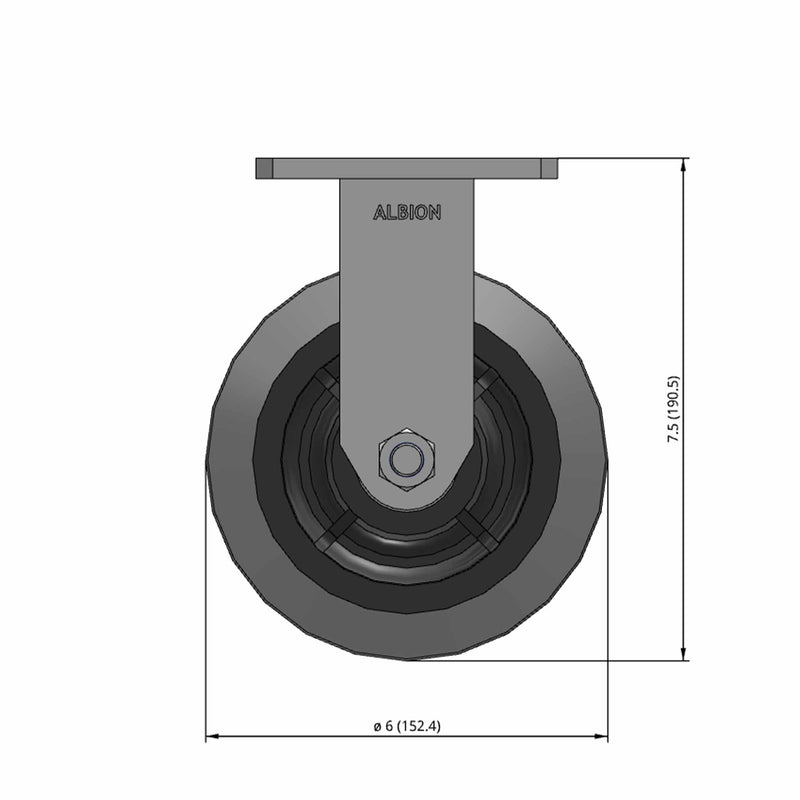 6"x2" Kingpinless Rigid Caster with Ergonomic Advanced Rubber Wheel