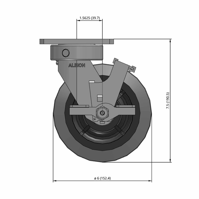 6"x2" Kingpinless Locking Caster with Ergonomic Advanced Rubber Wheel