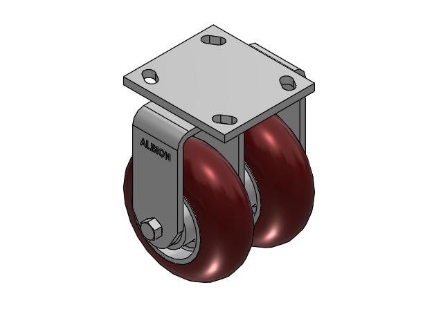Dual Wheel Kingpinless 5"x2" MAX-Efficiency Maroon Rigid Caster with 4"x4.5" Plate