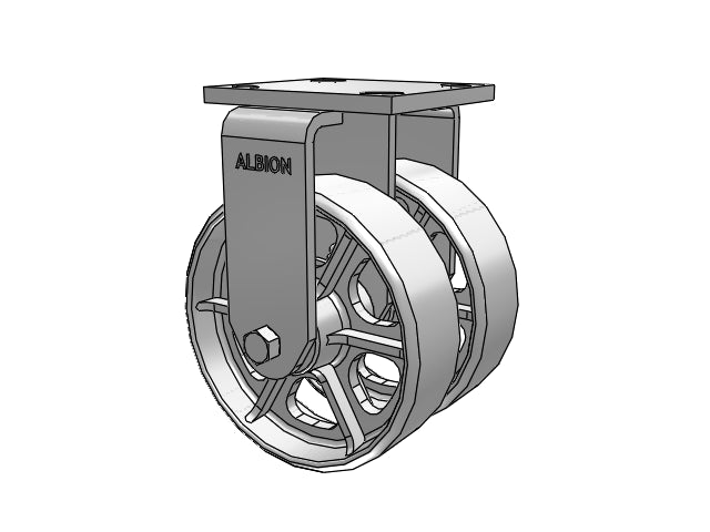 Dual Wheel Kingpinless 6"x2" Cast Iron Wheel Rigid Caster with 4"x4.5" Plate