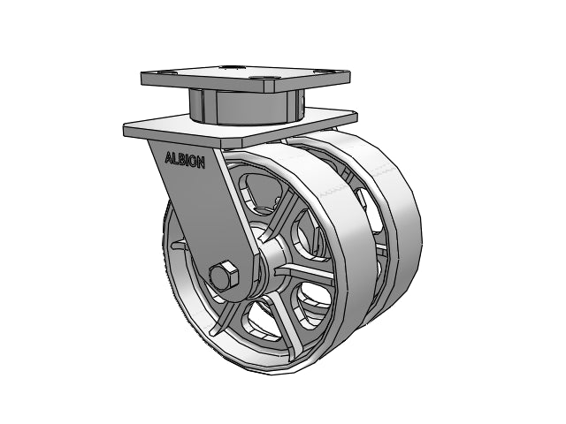 Dual Wheel Kingpinless 6"x2" Cast Iron Wheel Caster with 4"x4.5" Plate