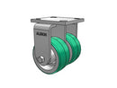 Dual Wheel Kingpinless 4"x2" Poly-on-Aluminum Rigid Caster with 4"x4.5" Plate