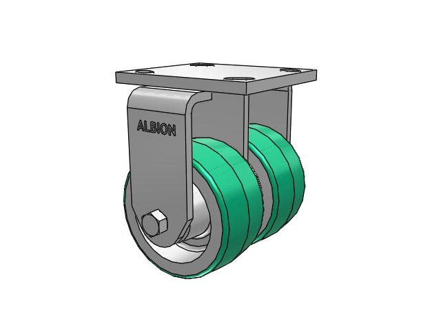 Dual Wheel Kingpinless 4"x2" Poly-on-Aluminum Rigid Caster with 4"x4.5" Plate