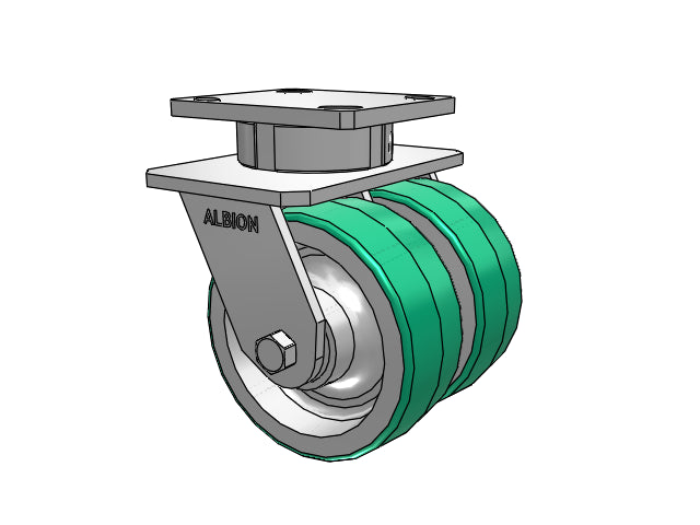 Dual Wheel Kingpinless 5"x2" Poly-on-Aluminum Caster with 4"x4.5" Plate