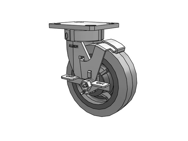 Stainless Kingpinless 6"x2" Performance XS Rubber Side-Lock Caster with 4"x4.5" Plate